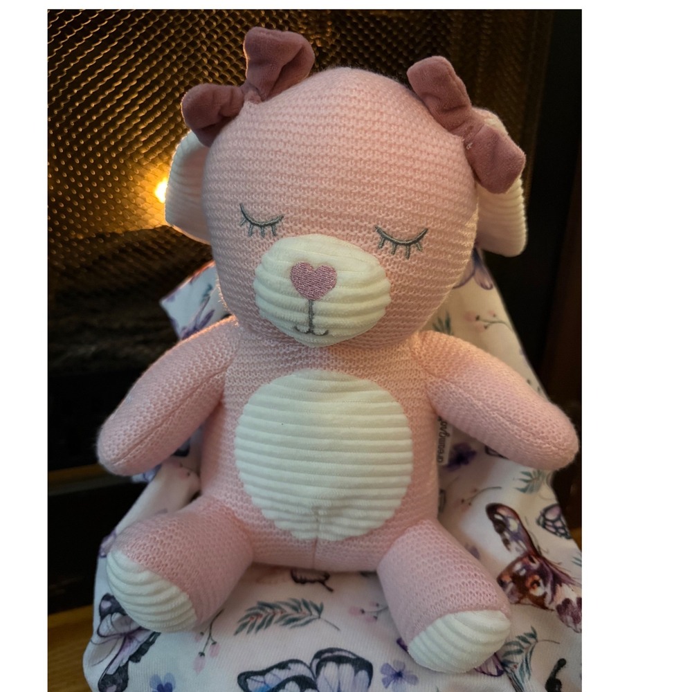 Dreamgro Pink Knit Bunny Rabbit Musical Plush Soothing Stuffed Animal Toy Bows